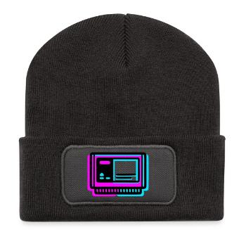 Retro Spielekassette Glitch Icon - Recycelte Patch Beanie - Dunkelgrau - Vorne