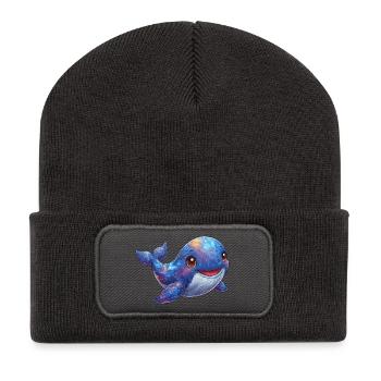 Kosmischer Wal im Sternenmeer - Recycelte Patch Beanie - Dunkelgrau - Vorne