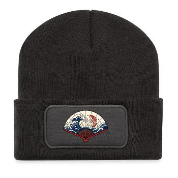 Japanischer Fächer Wellen Koi Fisch Vektor Shirt - Recycelte Patch Beanie - Dunkelgrau - Vorne