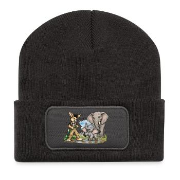 Bunny Punk Tierpfleger — Wasserhelden Elefant  - Recycelte Patch Beanie - Dunkelgrau - Vorne