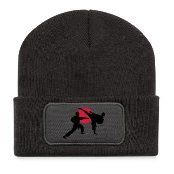 zwei Karatekämpfer - Recycelte Patch Beanie - Dunkelgrau - Vorne
