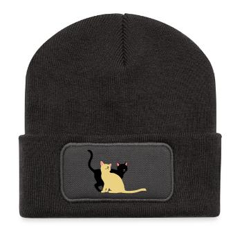 2 Katzen - Recycelte Patch Beanie - Dunkelgrau - Vorne