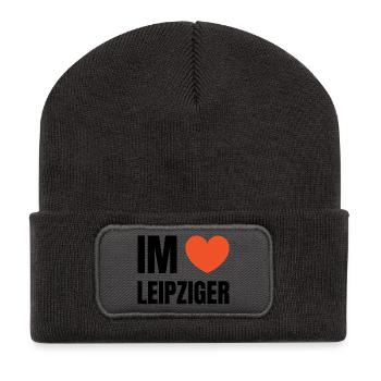 Im herzen Leipziger | Leipzig | I love - Recycelte Patch Beanie - Dunkelgrau - Vorne