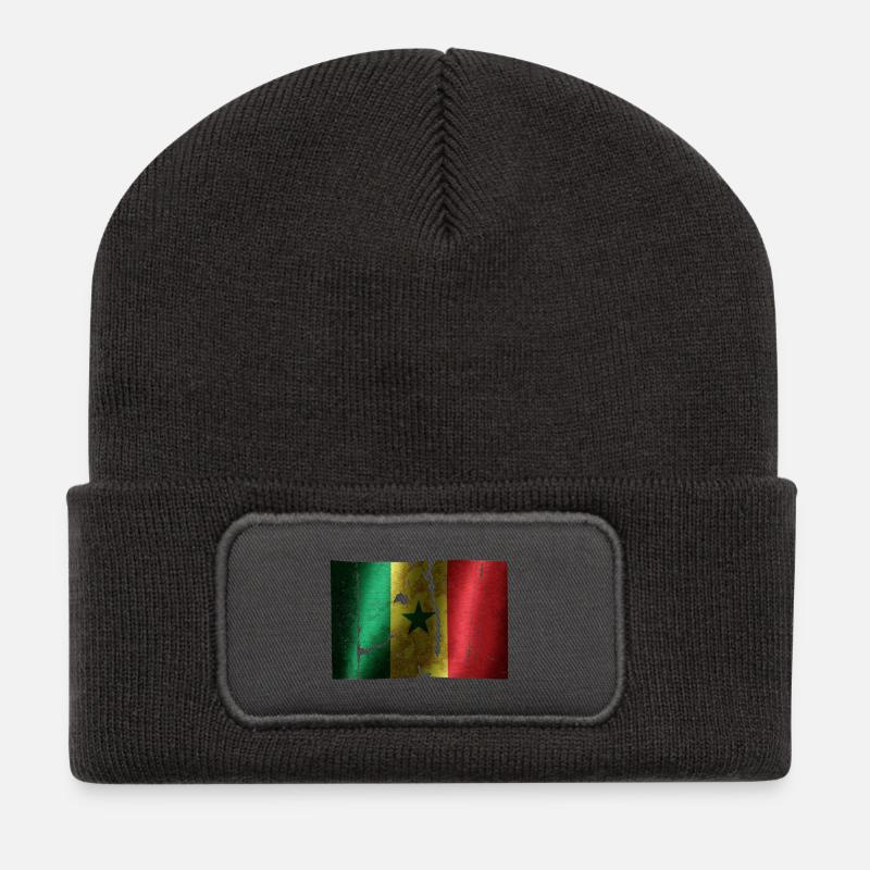 Drapeau du Sénégal cool vintage utilisé look sport - Beanie recyclé à patch - charbon