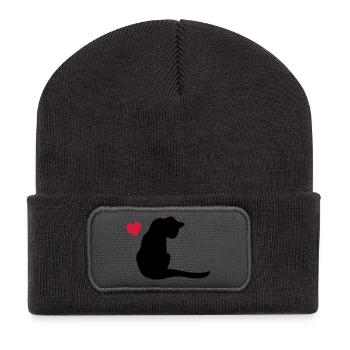Katze - Recycelte Patch Beanie - Dunkelgrau - Vorne