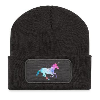 Einhorn mit Glitzer - Recycelte Patch Beanie - Dunkelgrau - Vorne