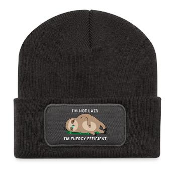 I'm Not Lazy I'm Energy Efficient - Recycelte Patch Beanie - Dunkelgrau - Vorne