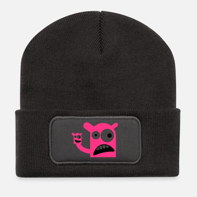 Ein Monster mit einer Monster-Puppe - Recycelte Patch Beanie - Dunkelgrau
