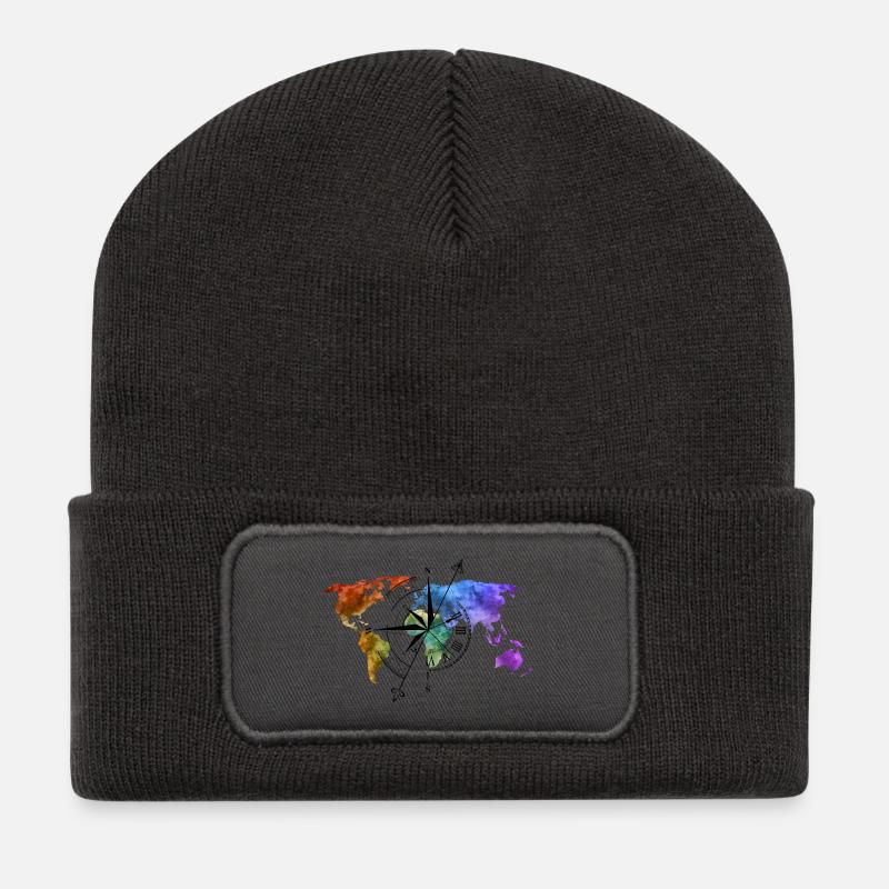 Weltenbummler Kompass - Recycelte Patch Beanie - Dunkelgrau