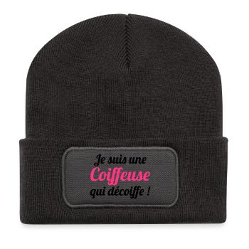 Je suis une Coiffeuse qui décoiffe ! - Beanie recyclé à patch - charbon - Devant