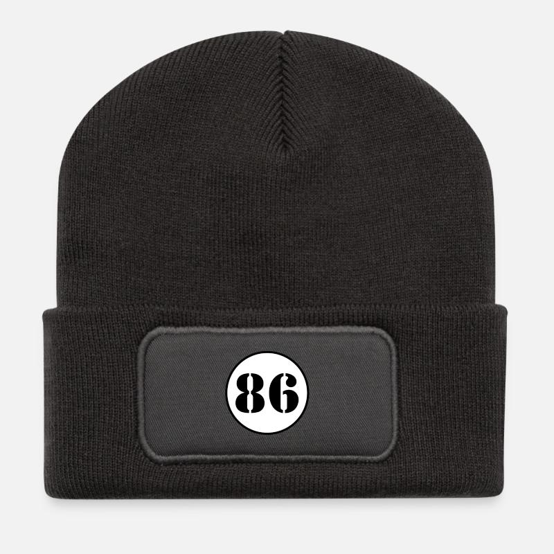 NUMBER 86 eighty six birthday gift - Recycled Patch Beanie - dark grey