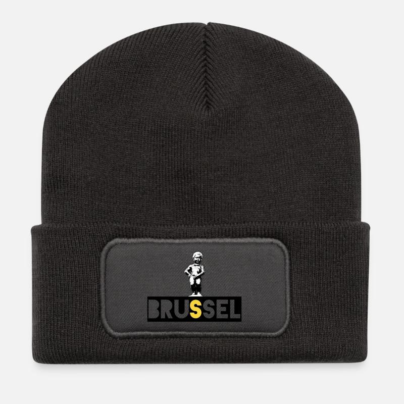Brüssel Manneken Pis - Recycelte Patch Beanie - Dunkelgrau