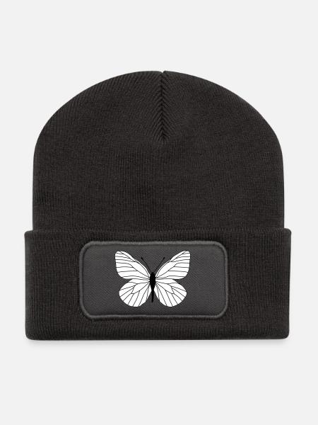 Butterfly white - Recycled Patch Beanie - dark grey