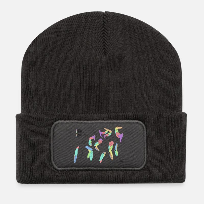 Bunte abstrakte Schals - Recycelte Patch Beanie - Dunkelgrau