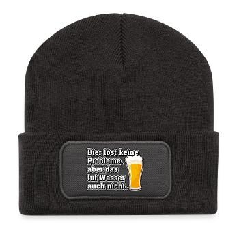 Bier löst keine Probleme, aber das tut Wasser... - Recycelte Patch Beanie - Dunkelgrau - Vorne