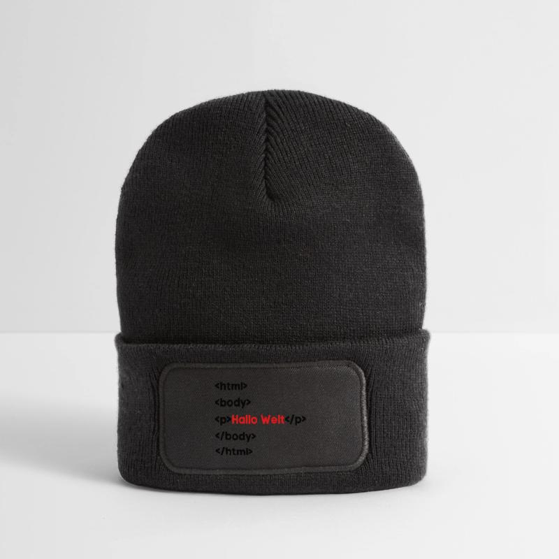 Hallo Welt HTML – Lustiges Programmierer & Coding  Recycelte Patch Beanie