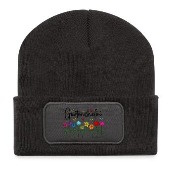 Garten Chefin Blumen Gartenarbeit Gartenchefin - Recycelte Patch Beanie - Dunkelgrau - Vorne