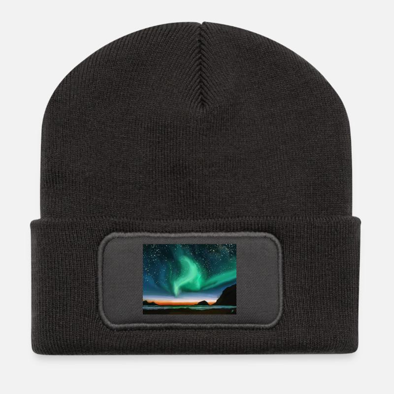 Nordlichter - Ölgemälde - Recycelte Patch Beanie - Dunkelgrau