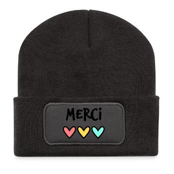 MERCI. THANKS. ANNIVERSAIRE. NAISSANCE. RETRAITE. - Beanie recyclé à patch - charbon - Devant