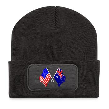 Flag of the United States USA and Flag Australia - Recycled Patch Beanie - dark grey - Front