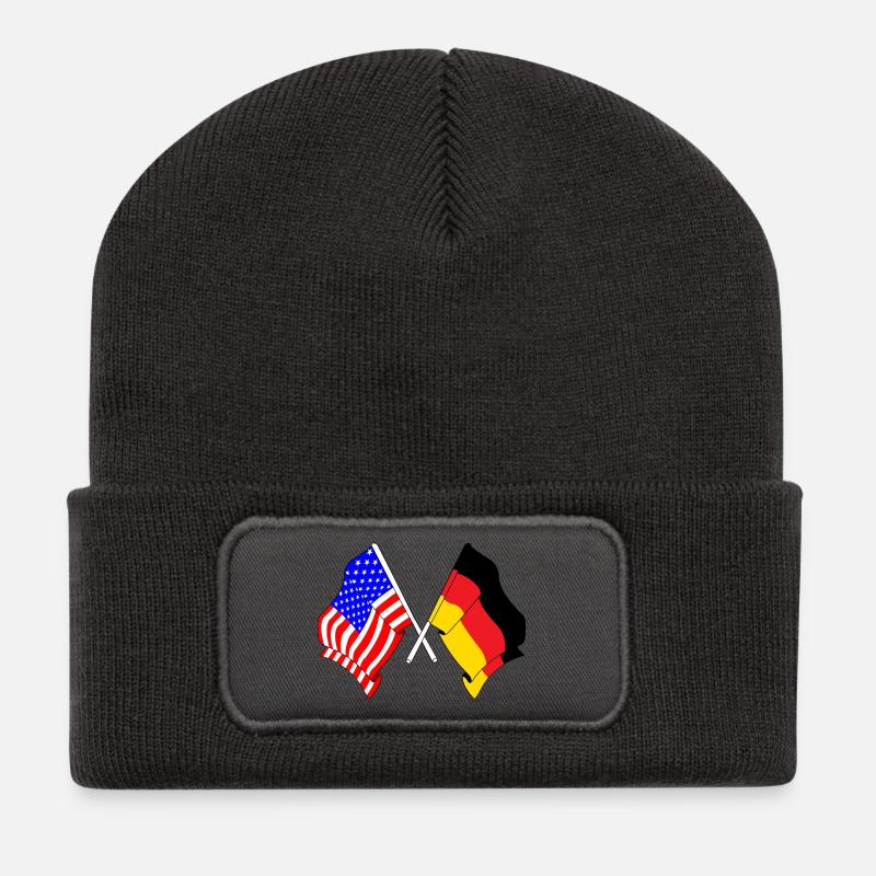 Drapeau des États-Unis et drapeau de l’Allemagne - Beanie recyclé à patch - charbon