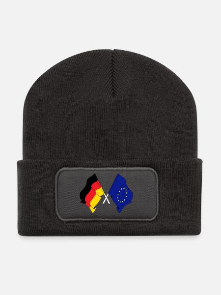 Zwei gekreuzte Flaggen von Deutschland und Flagge Europa - Recycelte Patch Beanie - Dunkelgrau