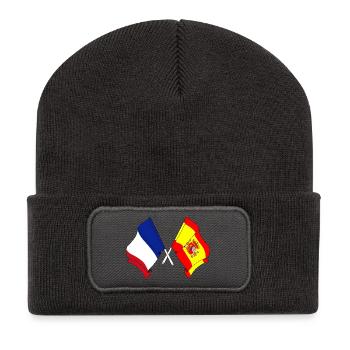 Deux drapeaux croisés de la France et drapeau de l’Espagne - Beanie recyclé à patch - charbon - Devant