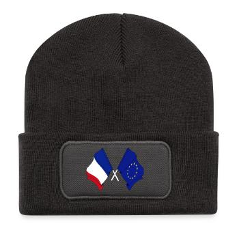 Deux drapeaux croisés de la France et du drapeau de l’Europe - Beanie recyclé à patch - charbon - Devant