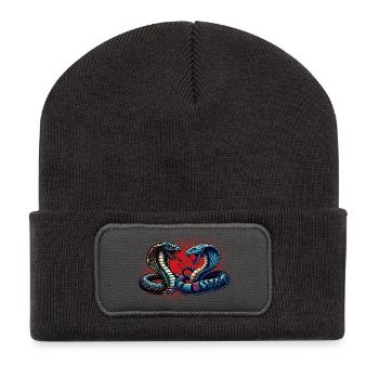 dynamic and colorful Cobra snake motif - Recycled Patch Beanie - dark grey - Front