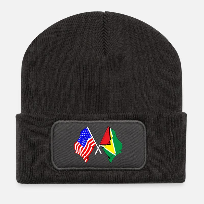 Drapeau des États-Unis et drapeau de la Guyane - Beanie recyclé à patch - charbon