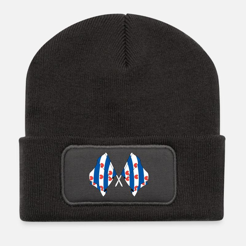 Zwei Flaggen der Provinz Friesland - Recycelte Patch Beanie - Dunkelgrau