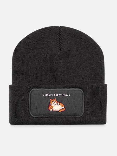 Chonky Pixel Cat Heavy Breathing - Recycled Patch Beanie - dark grey