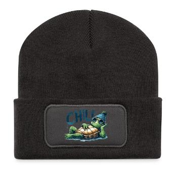 Chillen Kröte Schildkröte cool chillen Geschenk - Recycelte Patch Beanie - Dunkelgrau - Vorne