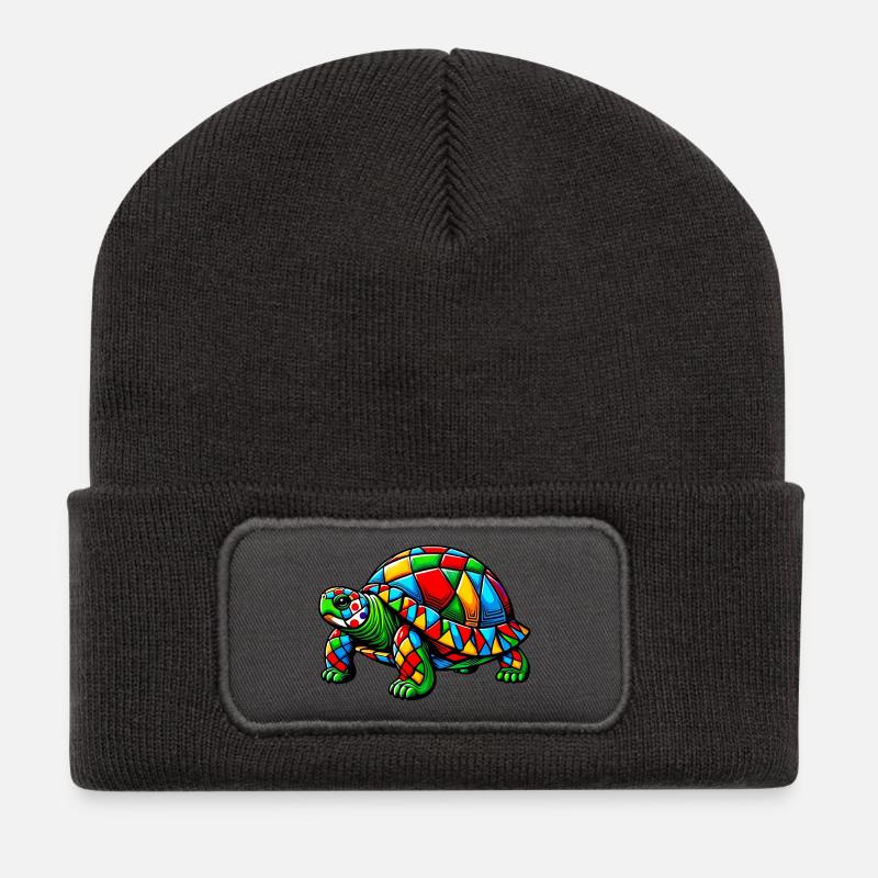 Arlequin Tortue - Beanie recyclé à patch - charbon
