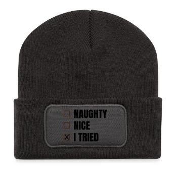 Lustige Sprüche zu Weihnachten - Recycelte Patch Beanie - Dunkelgrau - Vorne