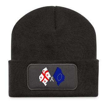 Flagge Georgien und Flagge Europa - Recycelte Patch Beanie - Dunkelgrau - Vorne