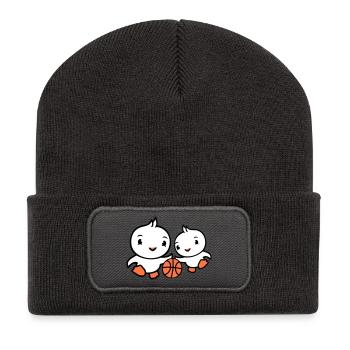 2 Birds Playing Basketball Together Fun Sports Cute - Recycled Patch Beanie - dark grey - Front