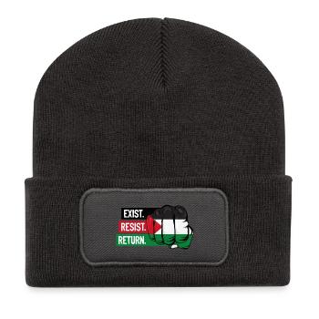 Fist with Palestinian Flag. Exist. Resist. Return - Beanie recyclé à patch - charbon - Devant
