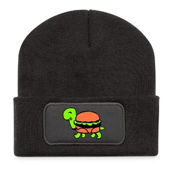 Schildkröte Hamburger Cheeseburger Fast Food Spaß - Recycelte Patch Beanie - Dunkelgrau - Vorne