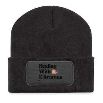 Healing With K-Dramas | Cute Bear Cozy Korean - Recycled Patch Beanie - dark grey - Front