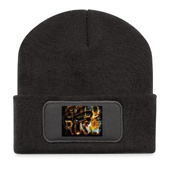 Logo dangereux doré avec flammes - Beanie recyclé à patch - charbon - Devant