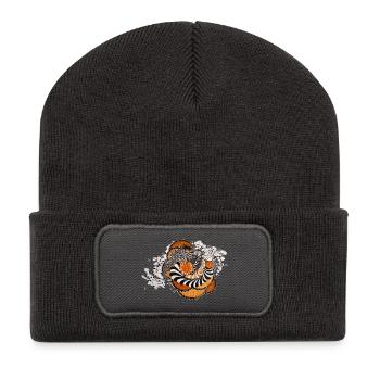Spirale orange motif noir et blanc - Beanie recyclé à patch - charbon - Devant
