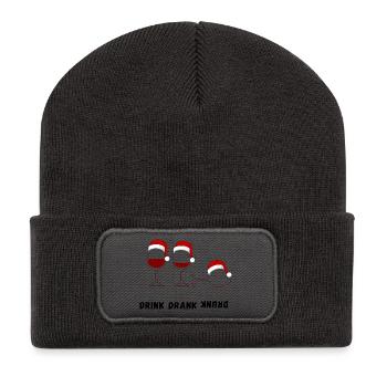 Drink Drank Drunk - Style pull de Noël laid - Beanie recyclé à patch - charbon - Devant