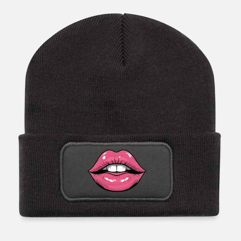 Pop Art Lips Gloss - Recycled Patch Beanie - dark grey