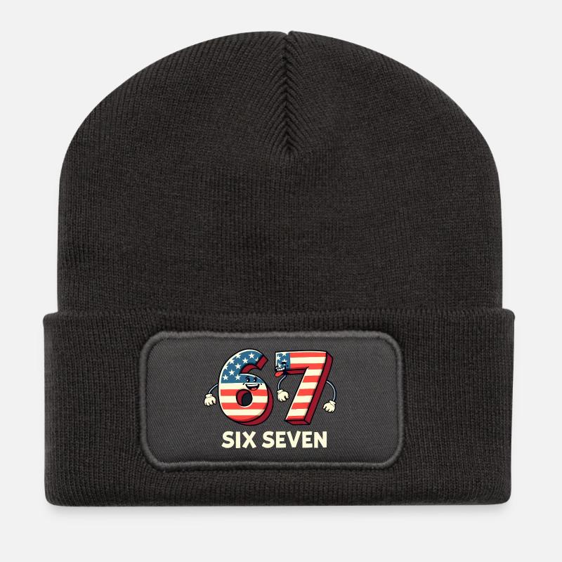 US Flag 67 Memes Six Seven - Recycelte Patch Beanie - Dunkelgrau