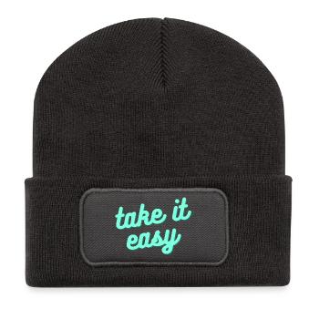 Take it easy – Entspannter Lifestyle Spruch - Recycelte Patch Beanie - Dunkelgrau - Vorne
