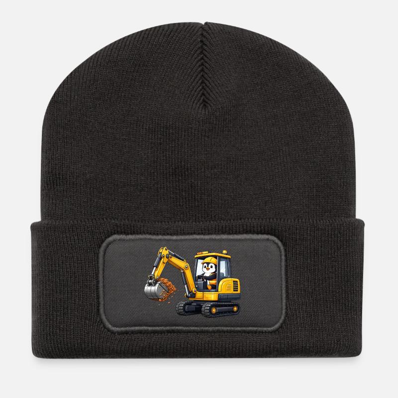 Süßer Pinguin Baggerfahrer Bauarbeiter Cartoon - Recycelte Patch Beanie - Dunkelgrau