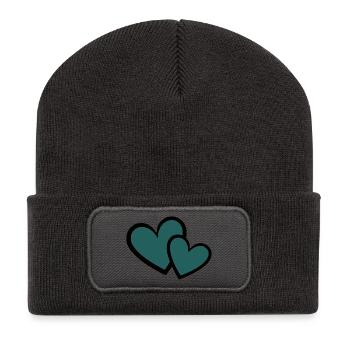 blue heart dark blue 2 hearts heart pattern - Recycled Patch Beanie - dark grey - Front