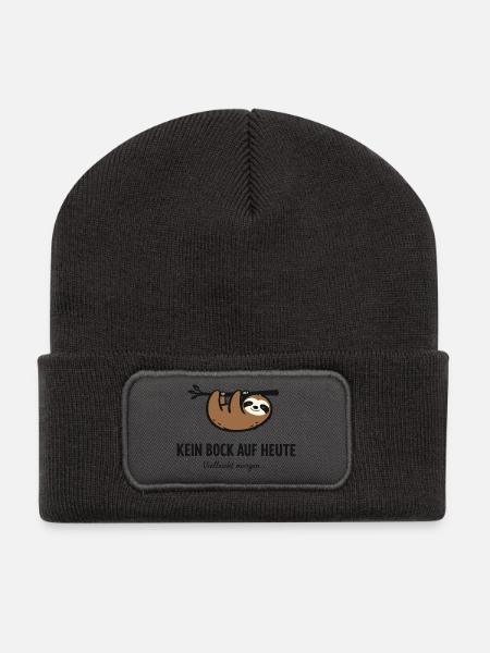 Kein Bock auf heute – Faultier Spruch - Recycelte Patch Beanie - Dunkelgrau