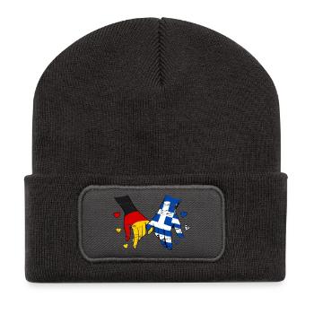 Germany Greece Flag Holding Hands - Recycled Patch Beanie - dark grey - Front